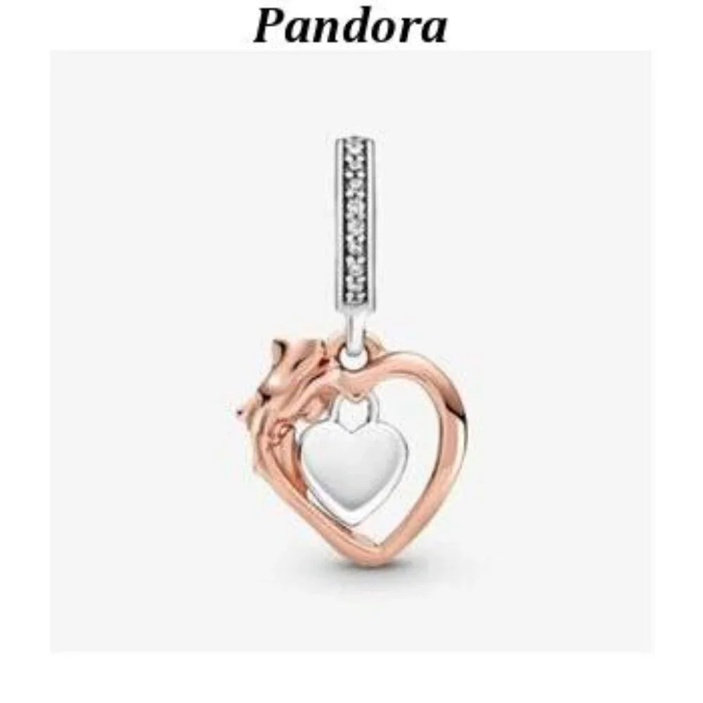Pandora Heart & Rose Flower Dangle Charm